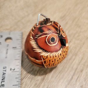 Hand carved owl mini gourd keychain